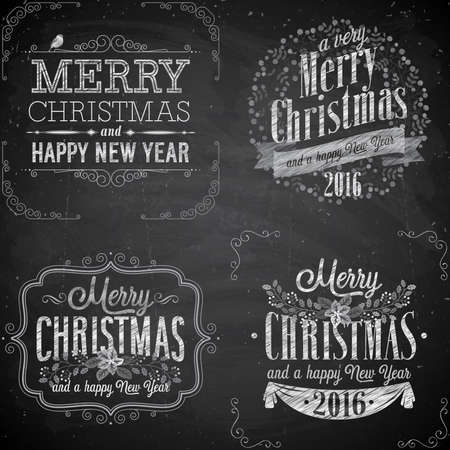 Set of Christmas emblems - Chalkboard.Vector illustration.のイラスト素材