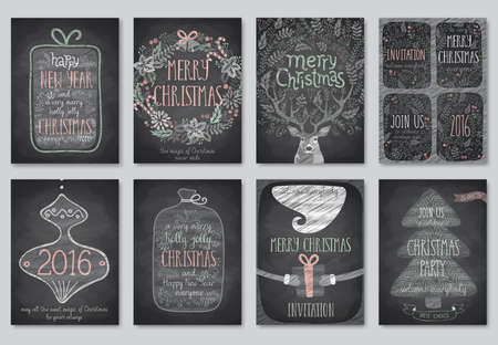 Set of Christmas emblems - Chalkboard.Vector illustraition.のイラスト素材