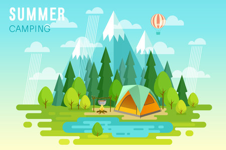 Summer Camping graphic poster. Vector illustration.のイラスト素材