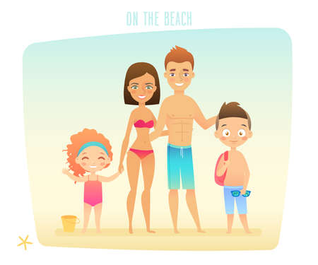 Family on the beach. Vector illustration.のイラスト素材