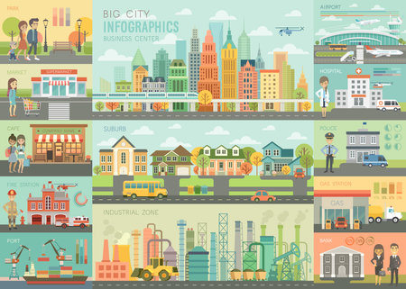 City life Infographic set with charts and other elements. Vector illustration.のイラスト素材
