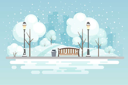 Winter City park vector illustration.のイラスト素材