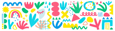 Abstract design set, trendy graphic elements, hand drawn collection. vector illustrationのイラスト素材