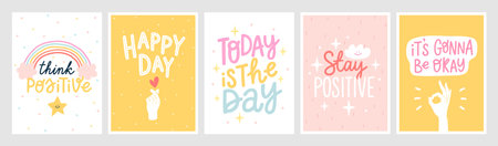 Good vibes and positive thoughts letterings and other elements. Graphic posters, Vector illustration.のイラスト素材