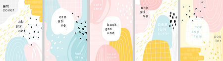 Abstract cute design cards, trendy prints with place for text, hand drawn posters. vector illustration.のイラスト素材