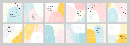 Abstract cute design cards, trendy prints with place for text, hand drawn posters. vector...