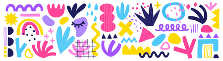 Abstract design set, trendy graphic elements, hand drawn collection. vector illustration.のイラスト素材