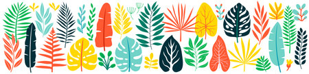 Jungle leaves, plants, floral elements. Cute hand drawn style. Vector illustration.のイラスト素材