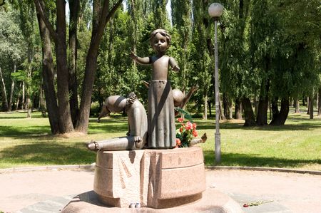 Monument at the shooting of children during the Second World War in Kyiv, Babiy Yarの写真素材