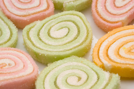 Sweet colourful fruit marmalade on a plate closeupの写真素材