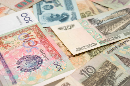 Banknotes (numismatic collection) around separately closeup