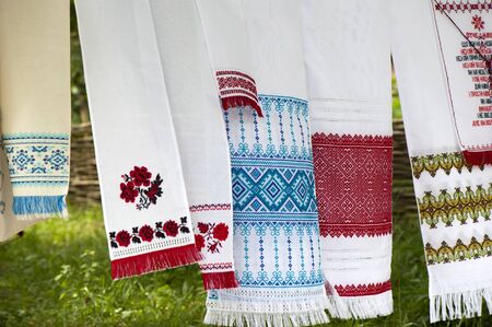 Embroidered decorative Ukrainian traditional towels, hand madeの写真素材