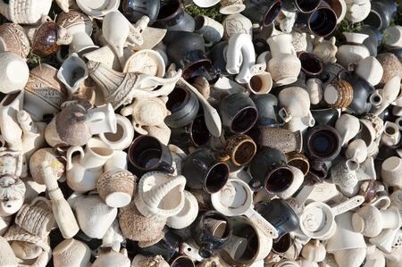 Handmade pottery is sold on the streetの写真素材