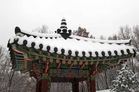 Fragment of decoration materials of traditional Korean garden gazebosの写真素材