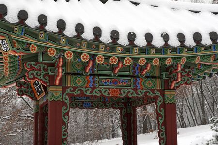 Fragment of decoration materials of traditional Korean garden gazebosの写真素材