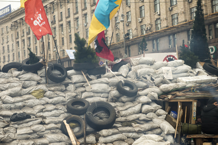 Barricades in the streets of Kyiv, December 17, 2013 during the political crisis in Ukraineのeditorial素材