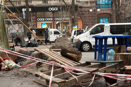 Riots in the Khreschatyk Street in Kiev, December 17, 2013 during the political crisis in Ukraineのeditorial素材