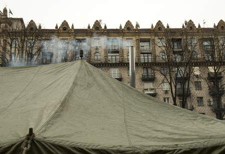 Military tents along Khreschatyk Street in Kiev, December 17, 2013 during the political crisis in Ukraineのeditorial素材