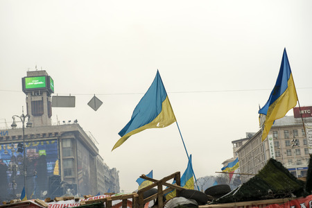 Barricades in the streets of Kyiv, December 17, 2013 during the political crisis in Ukraineのeditorial素材