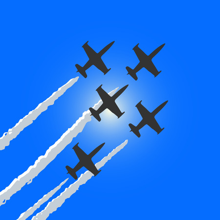 Four sports aircraft are flying in the groupのイラスト素材