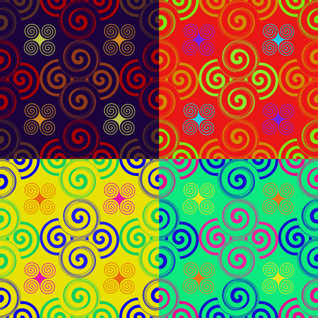 Set seamless background vector drawing with colored spiralsのイラスト素材
