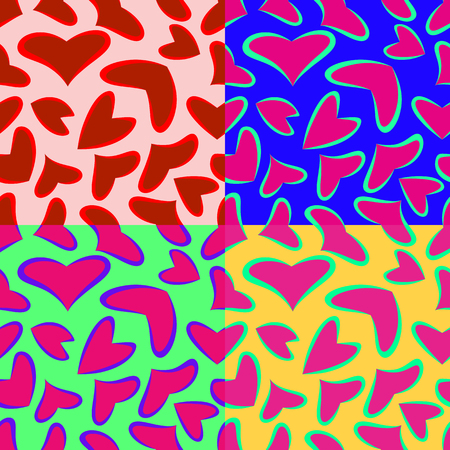 Seamless colorful set of abstract backgrounds with symbolic heartsのイラスト素材