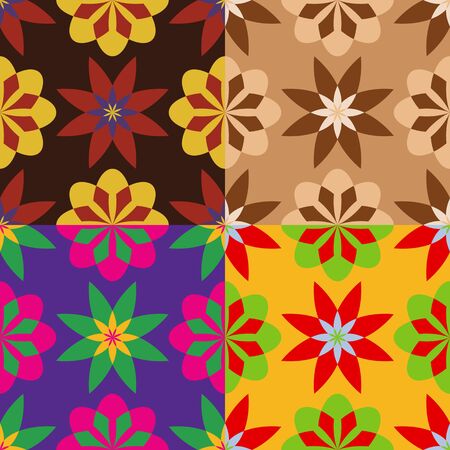 Set of seamless patterns of stylized flowers of different shapesのイラスト素材