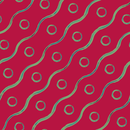 Colorful seamless pattern of rings and wavy lines simulating art brushのイラスト素材