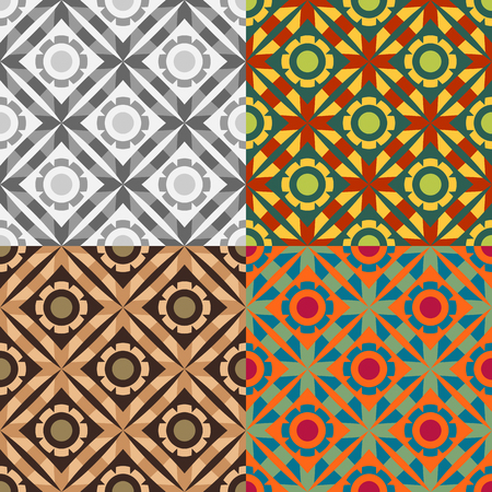 Set color of seamless geometric symmetrical patternsのイラスト素材