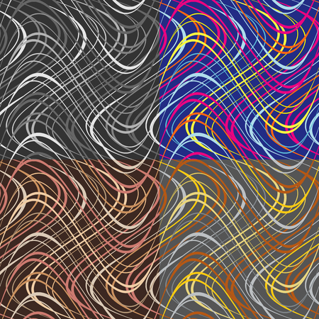 Set of seamless  chaotic line patterns on plain backgroundのイラスト素材