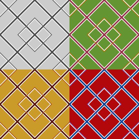 Set of seamless symmetric linear geometric patterns on plain backgroundのイラスト素材