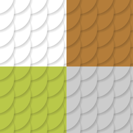 A set of abstract seamless patterns of circles arranged in a scale with shadowのイラスト素材