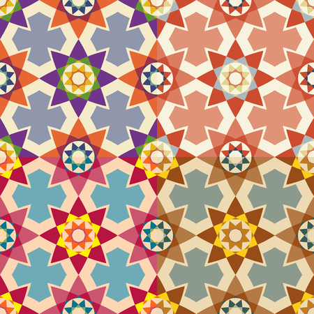 Vector set of seamless geometric patterns with crosses and starsのイラスト素材