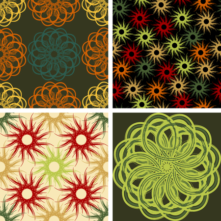 Four abstract seamless vector patterns decorated with simulated brush strokesのイラスト素材