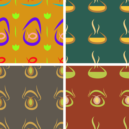 Set of four abstract seamless vector background patterns with fish dishesのイラスト素材