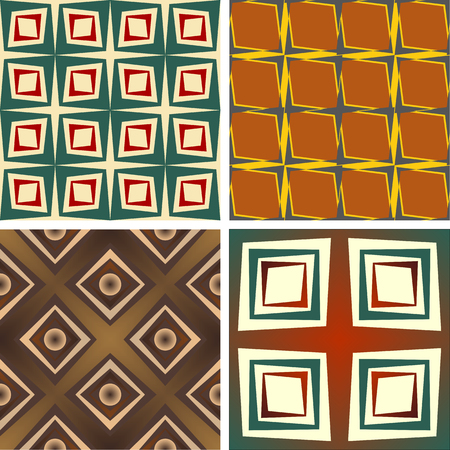 Set of colored abstract seamless pattern of symmetrical geometric shapesのイラスト素材