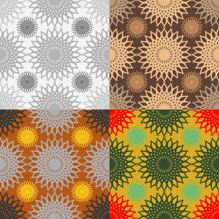 Set of four different colored vector seamless pattern of abstract shapesのイラスト素材