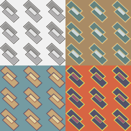 Set of vector seamless patterns in four different colors with geometric shapesのイラスト素材