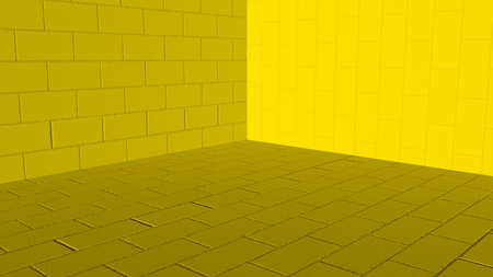 Abstract yellow scene background of two walls and a floor with lighting effect 3D renderingの写真素材