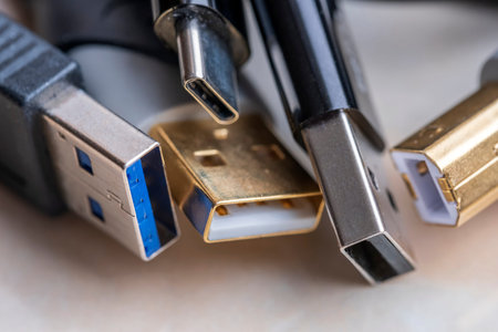 Computer electronic digital plugs for data transfer close-up
