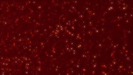 Red abstract background generated by a computer with many circular particles of various sizes imitating endless futuristic spaceの写真素材