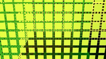 Bright abstract background picture in yellow and green tones with geometric shapes 3D renderingの写真素材