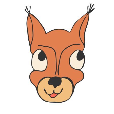Vector hand-drawn drawing in cartoon style of a squirrel head closeup on a white backgroundのイラスト素材