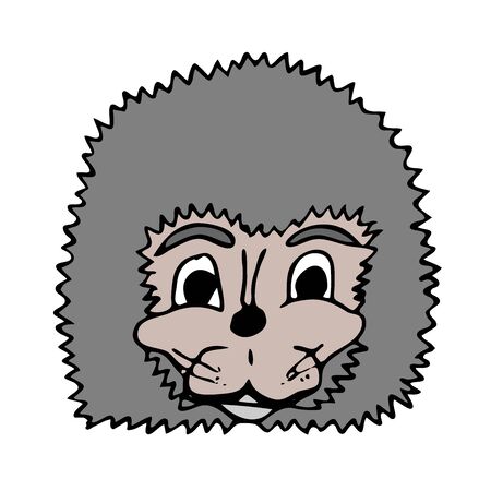 Vector hand-drawn drawing in cartoon style of a hedgehog face closeup on a white backgroundのイラスト素材