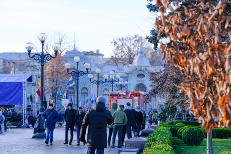 Mass picket and rally at the main entrance to the Verkhovna Rada of Ukraine against lifting the moratorium on the sale of agricultural land in Kiev, Ukraine, December 19, 2019 for editorial useのeditorial素材