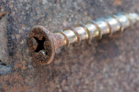 Old rusty screw of the last century close-up macro photographyの写真素材