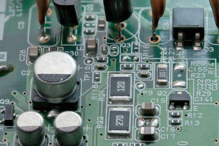 Fragment of electronic microcircuit of modern digital equipment close-up macro photographyの写真素材