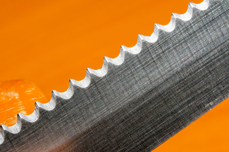 Minimalistic abstract picture bread knife nail file on brown background close-up macro photography