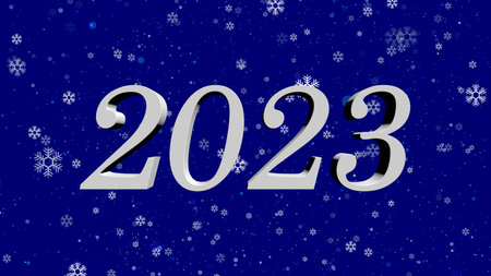 Artistic illustration computer rendered blue new year card with snowflakes and inscription 2023