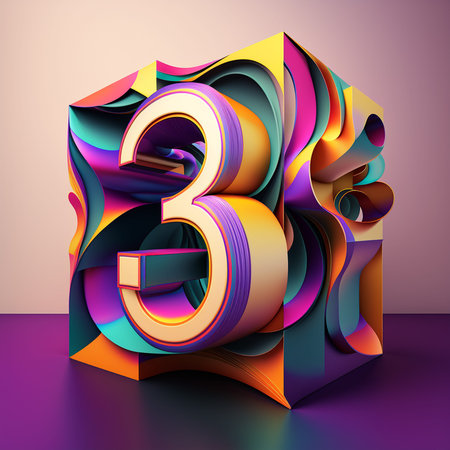 Bright 3D abstract modern fantasy illustration with plastic and sharp edges and shapes on the plane...